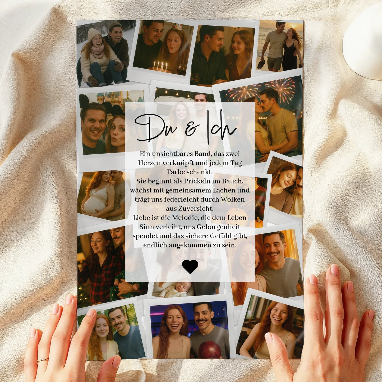 Personalisiertes Poster mit 17 Polaroid Bildern und einer Liebesdefinition