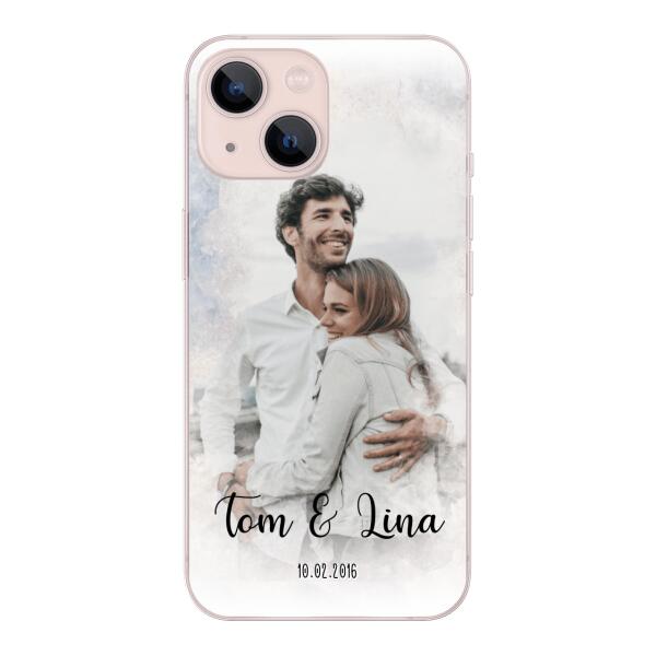 Personalisierte Handyhülle mit deinem Bild im Wasserfarben-Stil - Valentinstags Geschenk