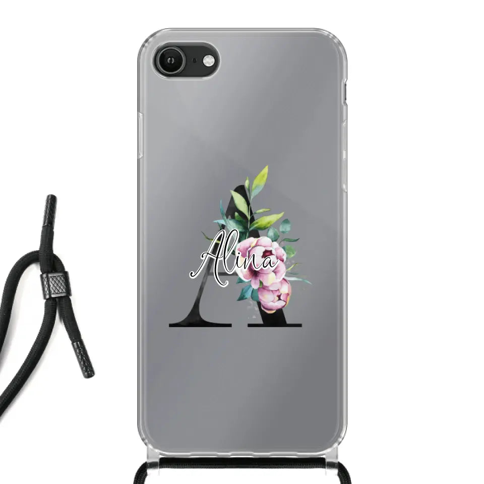 Personalisierte Handyhülle mit deine Initial (mit Blumen) - Apple mit Band