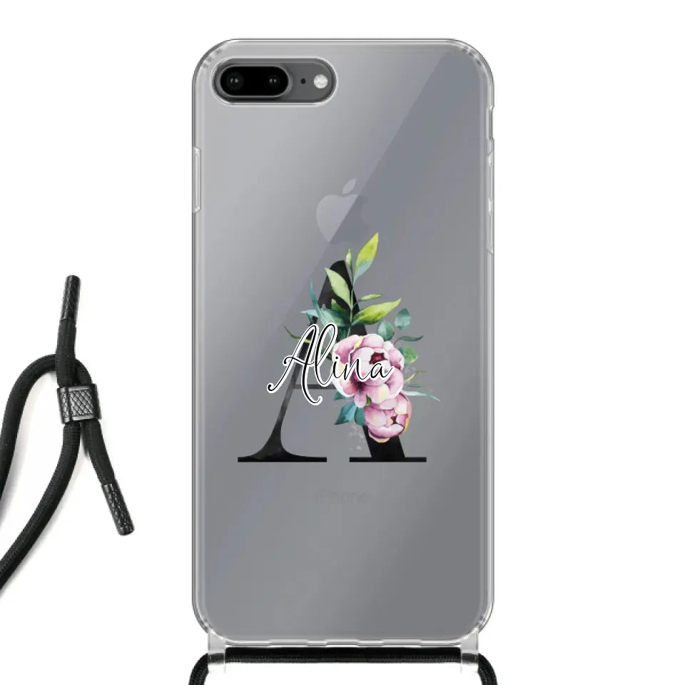 Personalisierte Handyhülle mit deine Initial (mit Blumen) - Apple mit Band