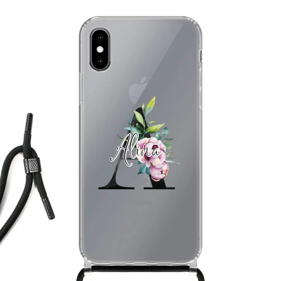 Personalisierte Handyhülle mit deine Initial (mit Blumen) - Apple mit Band