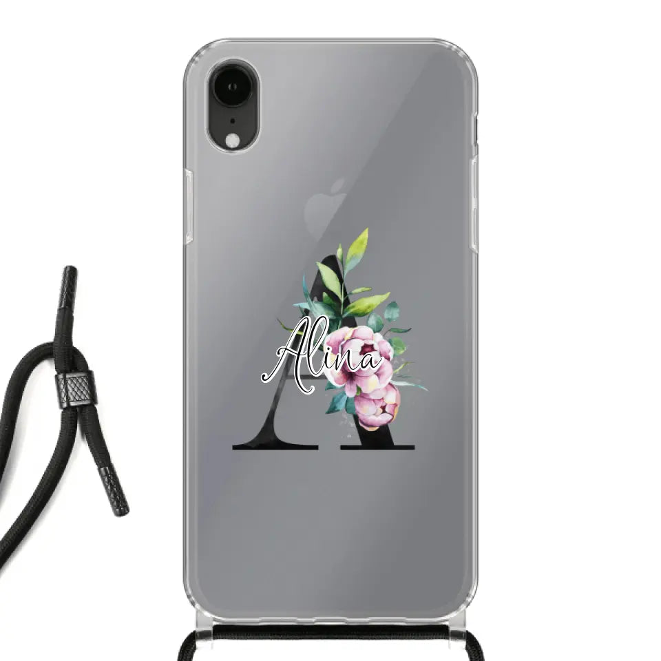 Personalisierte Handyhülle mit deine Initial (mit Blumen) - Apple mit Band