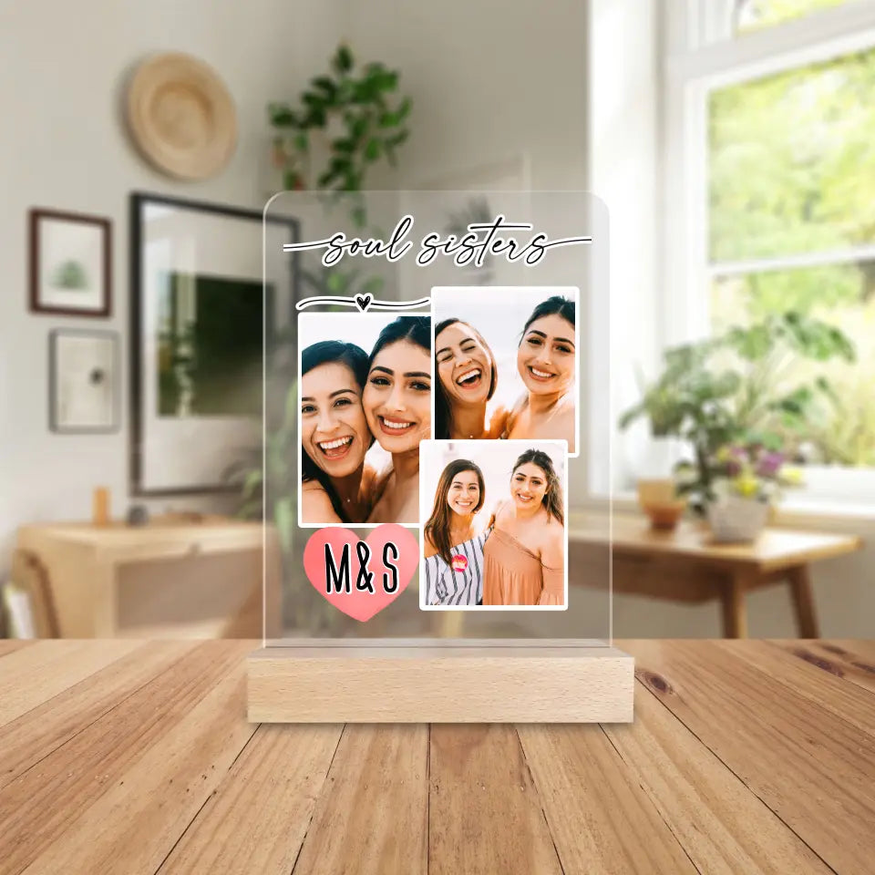 Personalisierte Acrylglasplatte mit Foto-Collage für Freundinnen