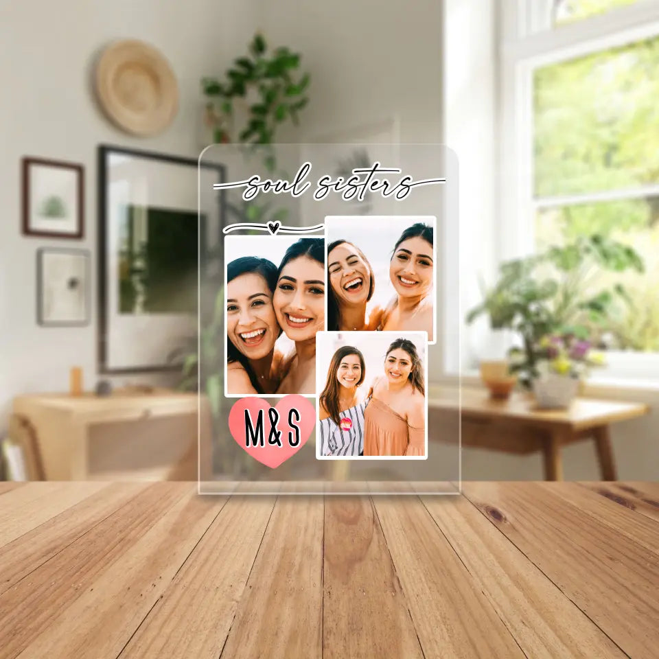 Personalisierte Acrylglasplatte mit Foto-Collage für Freundinnen