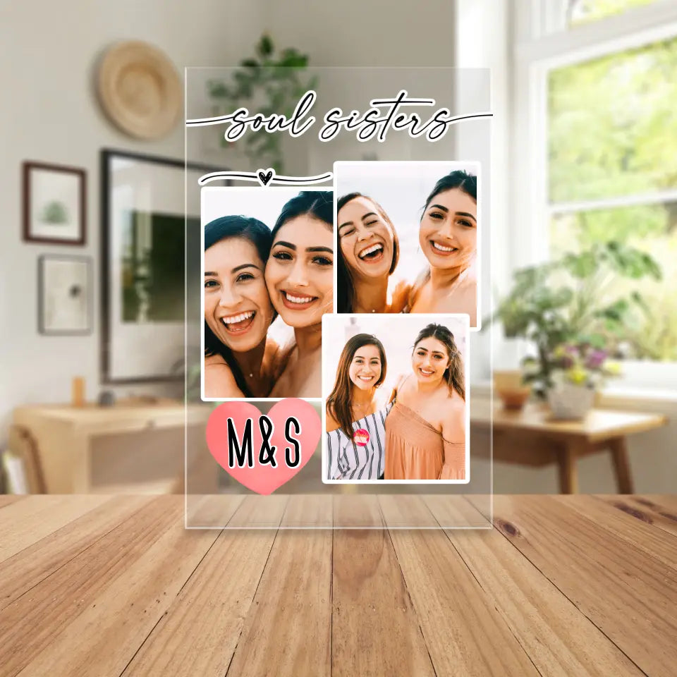 Personalisierte Acrylglasplatte mit Foto-Collage für Freundinnen