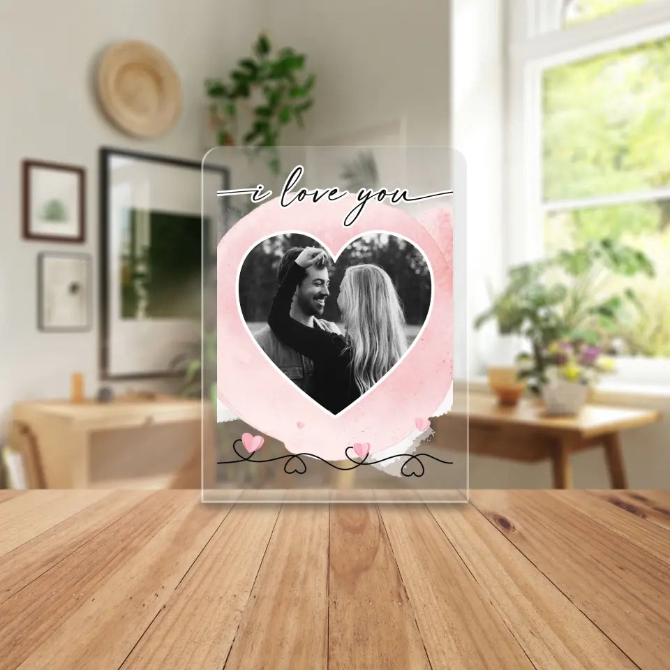 Personalisierte Acrylglasplatte mit deinem Bild in Herzform