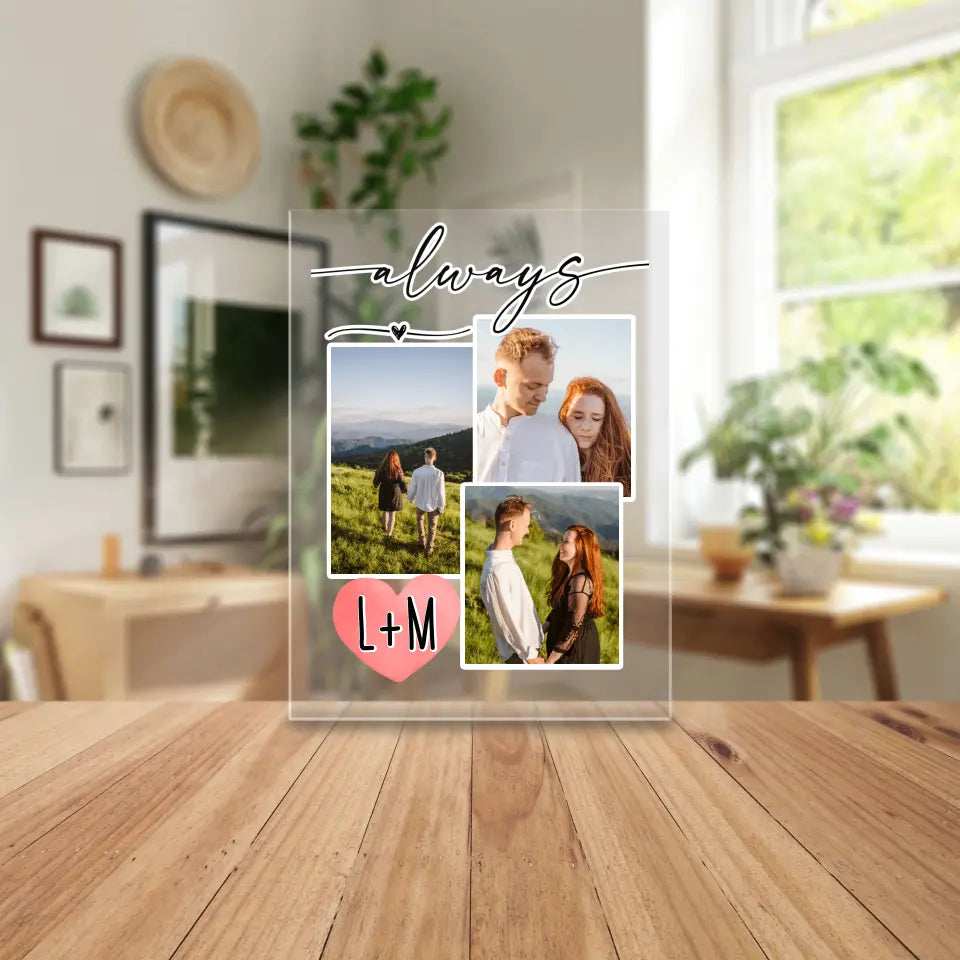 Personalisierte Acrylglasplatte mit Foto-Collage für Paare