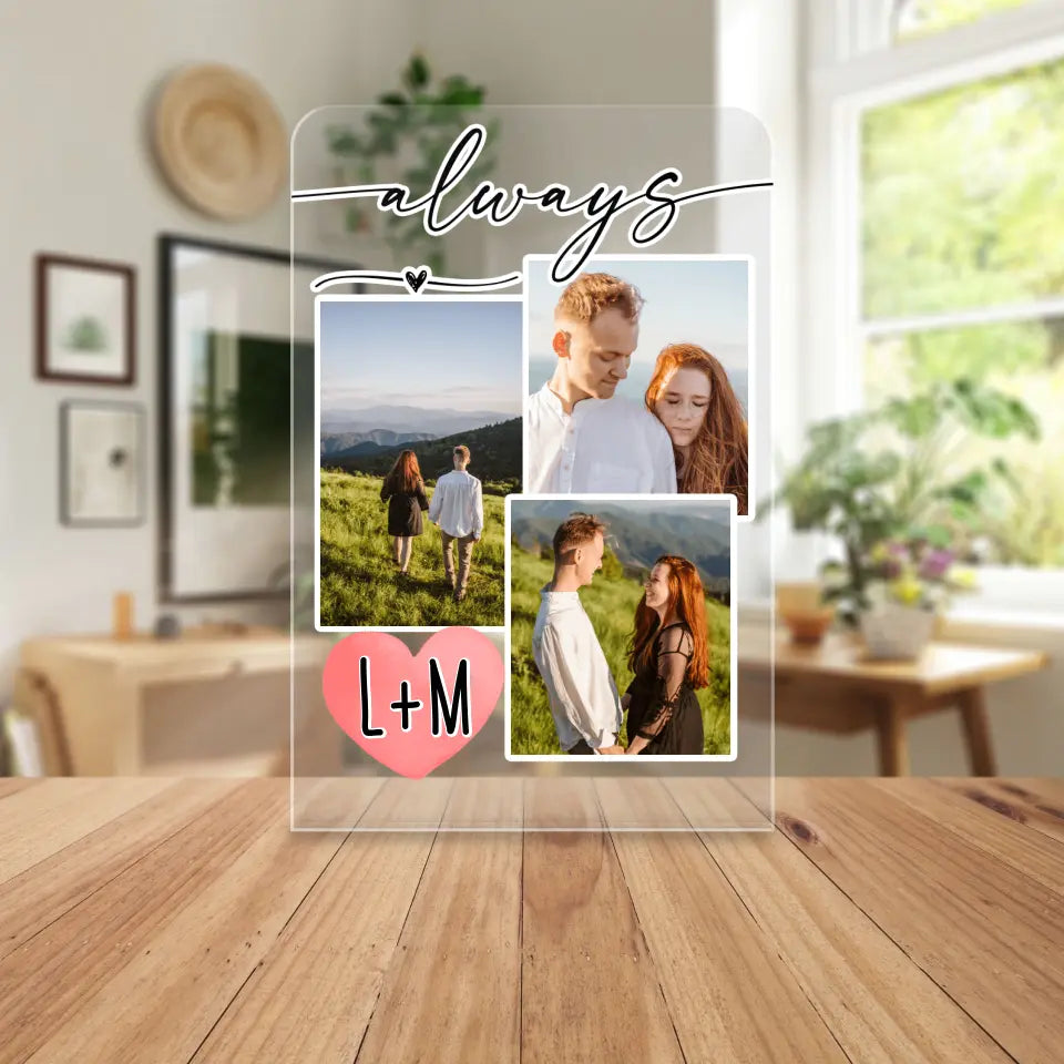 Personalisierte Acrylglasplatte mit Foto-Collage für Paare