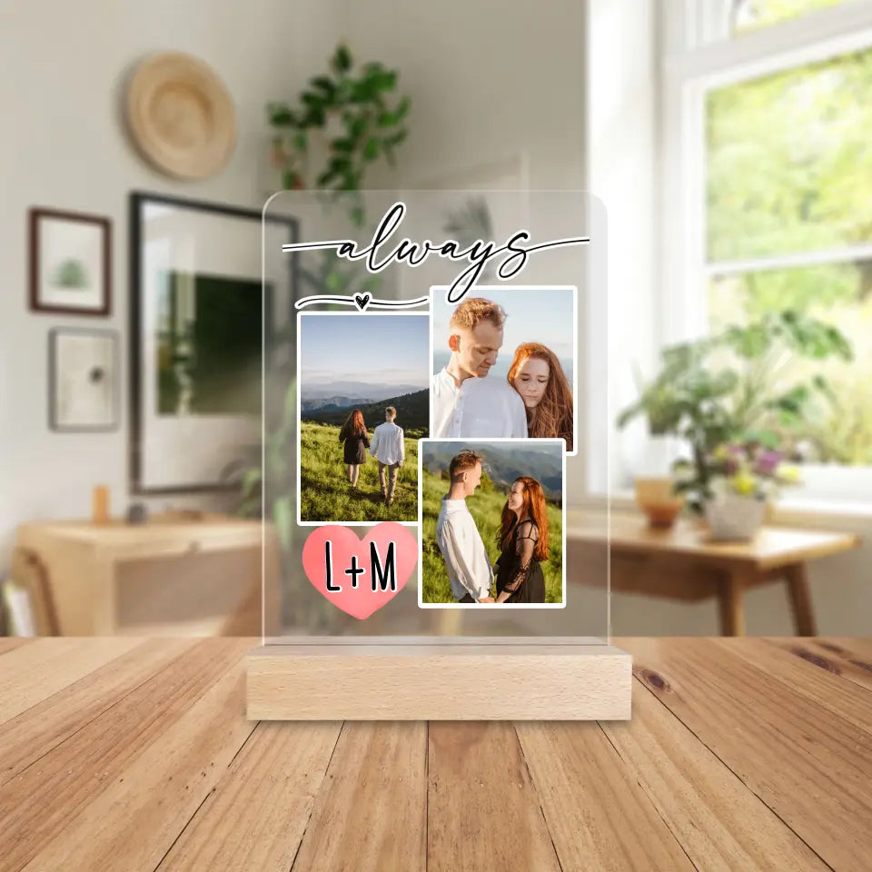 Personalisierte Acrylglasplatte mit Foto-Collage für Paare