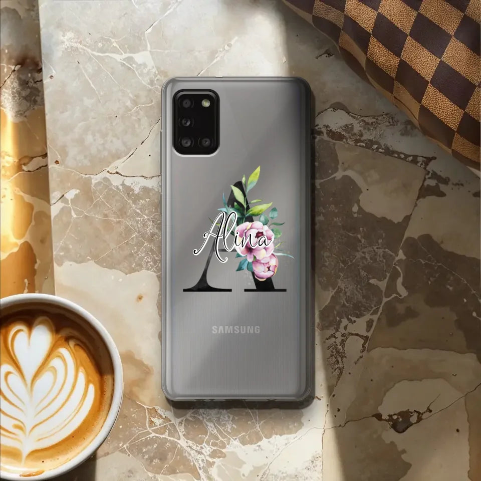 Personalisierte Handyhülle mit deiner Initiale (mit Blumen) - Samsung