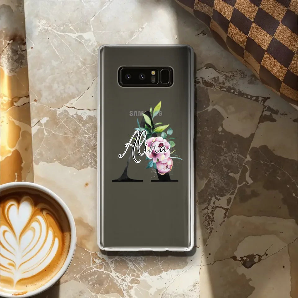 Personalisierte Handyhülle mit deiner Initiale (mit Blumen) - Samsung