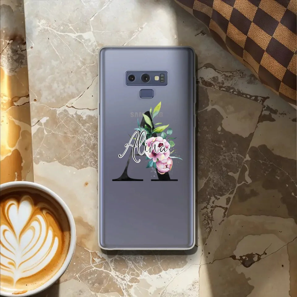 Personalisierte Handyhülle mit deiner Initiale (mit Blumen) - Samsung