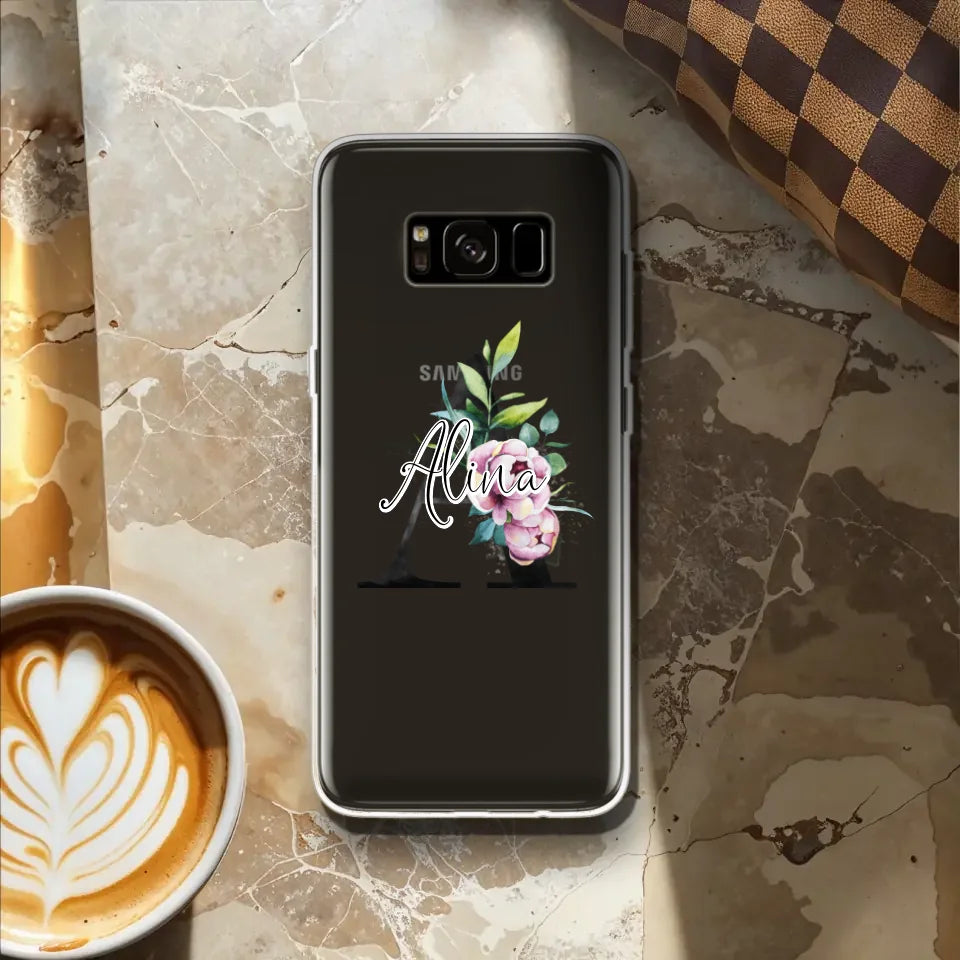 Personalisierte Handyhülle mit deiner Initiale (mit Blumen) - Samsung