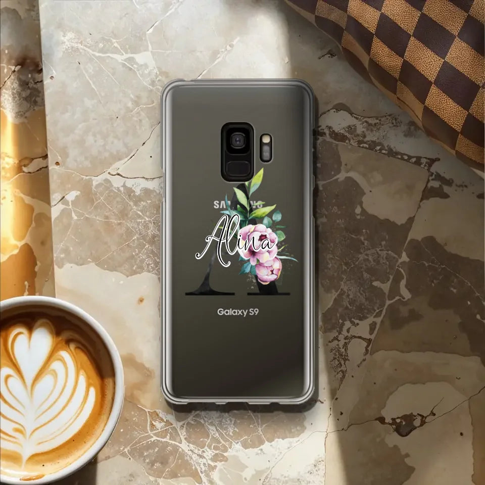 Personalisierte Handyhülle mit deiner Initiale (mit Blumen) - Samsung