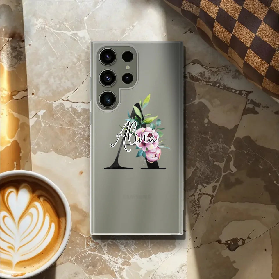 Personalisierte Handyhülle mit deiner Initiale (mit Blumen) - Samsung