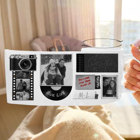 Personalisierte Tasse im schwarz-weiß Matchbox Design