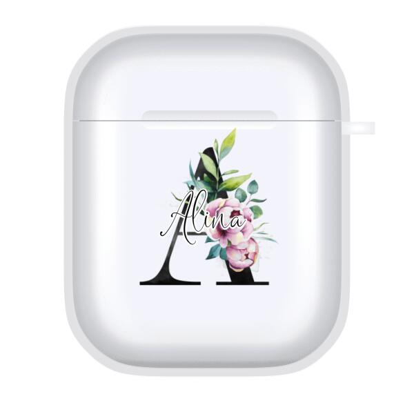 Personalisierte AirPods Hülle mit deinem Namen im Blumendesign