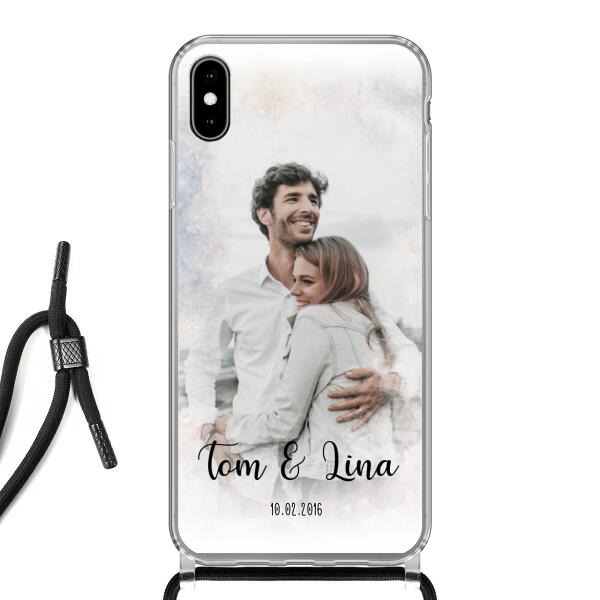 Personalisierte Handyhülle mit deinem Bild im Wasserfarben-Stil - Valentinstags Geschenk - Apple mit Band