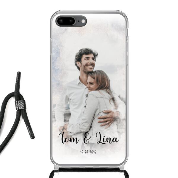 Personalisierte Handyhülle mit deinem Bild im Wasserfarben-Stil - Valentinstags Geschenk - Apple mit Band