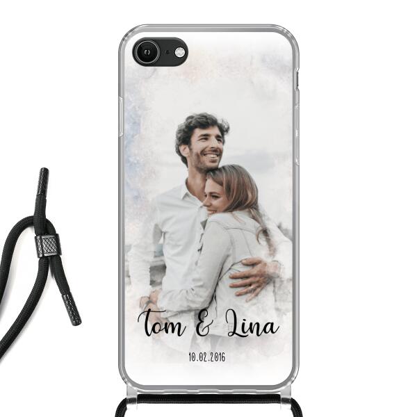 Personalisierte Handyhülle mit deinem Bild im Wasserfarben-Stil - Valentinstags Geschenk - Apple mit Band