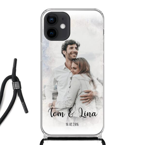 Personalisierte Handyhülle mit deinem Bild im Wasserfarben-Stil - Valentinstags Geschenk - Apple mit Band