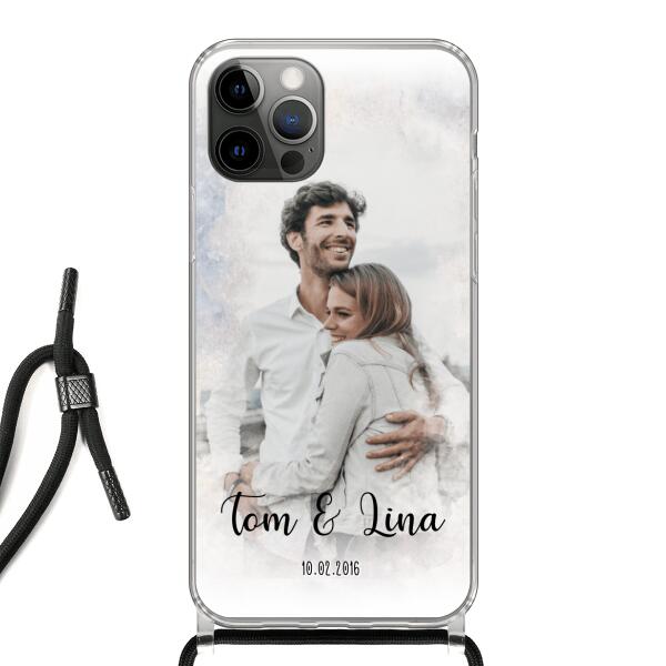 Personalisierte Handyhülle mit deinem Bild im Wasserfarben-Stil - Valentinstags Geschenk - Apple mit Band