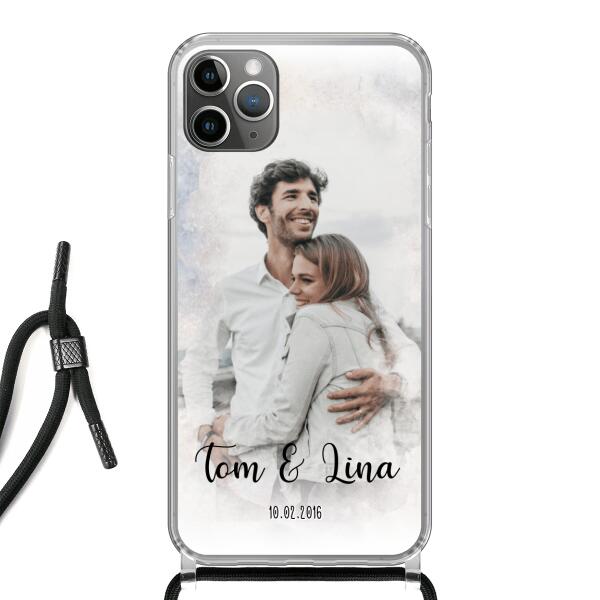 Personalisierte Handyhülle mit deinem Bild im Wasserfarben-Stil - Valentinstags Geschenk - Apple mit Band