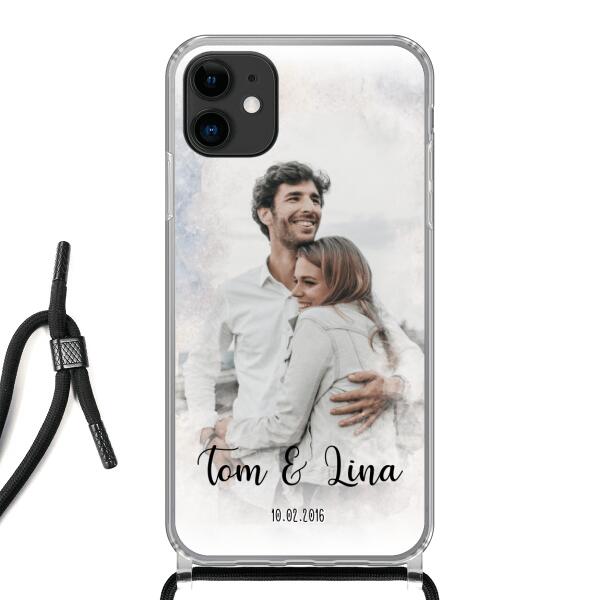 Personalisierte Handyhülle mit deinem Bild im Wasserfarben-Stil - Valentinstags Geschenk - Apple mit Band