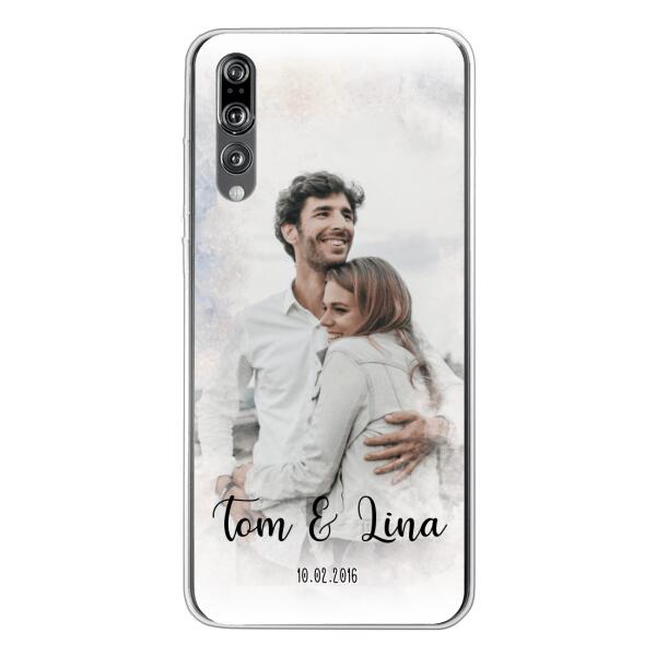 Personalisierte Handyhülle mit deinem Bild im Wasserfarben-Stil - Valentinstags Geschenk - Huawei