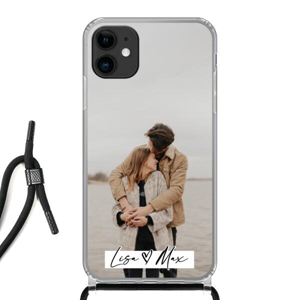 Personalisierte Handyhülle mit Foto und Text - Valentinstags Geschenk - Apple mit Band