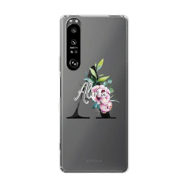 Personalisierte Handyhülle mit deiner Initiale (mit Blumen) - Sony