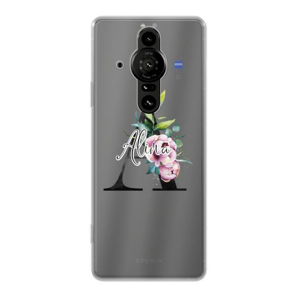Personalisierte Handyhülle mit deiner Initiale (mit Blumen) - Sony