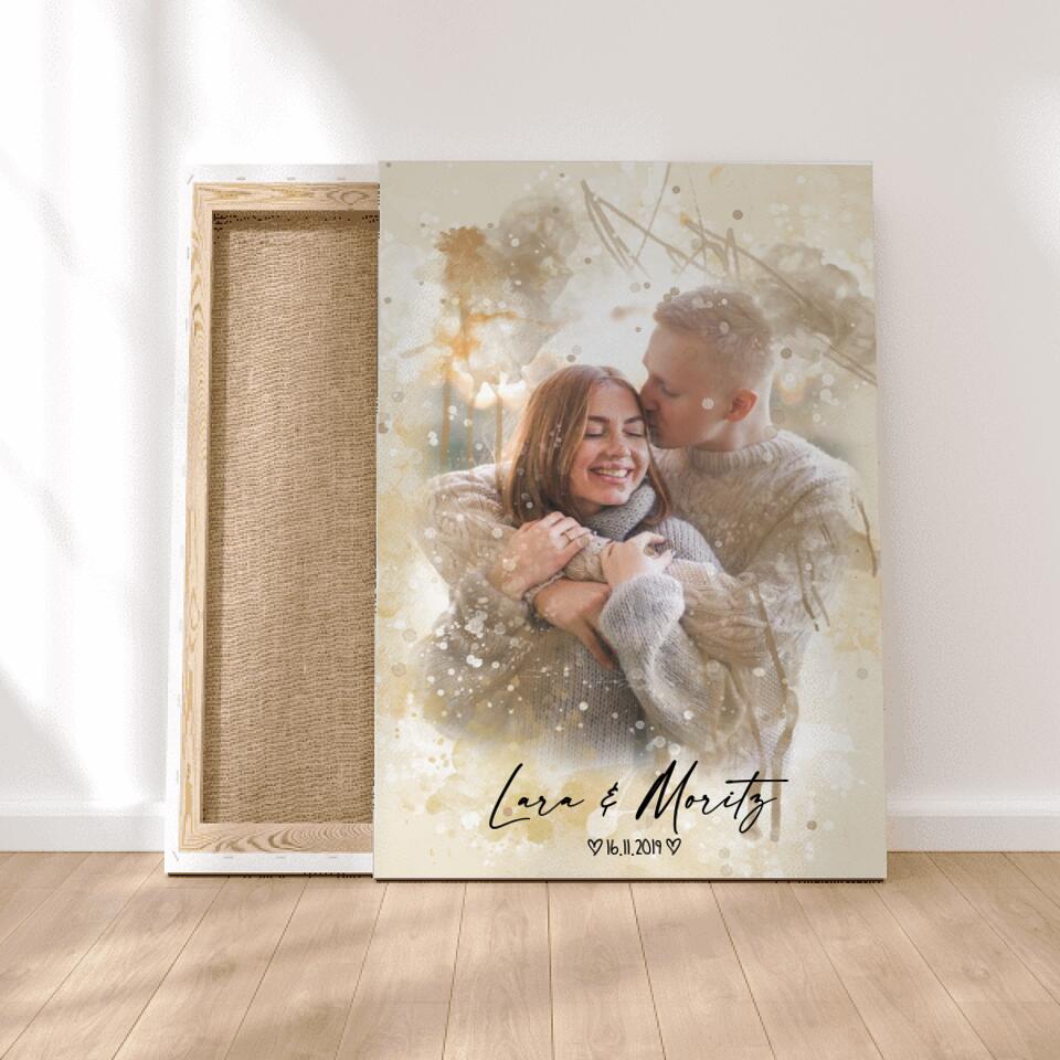 Personalisierte Leinwand mit deinem Bild im Aquarell Stil - Valentinstags Geschenk