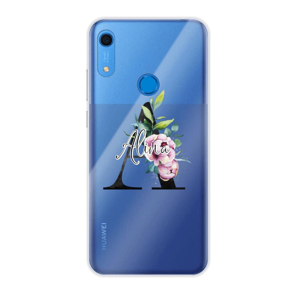 Personalisierte Handyhülle mit deiner Initiale (mit Blumen) - Huawei