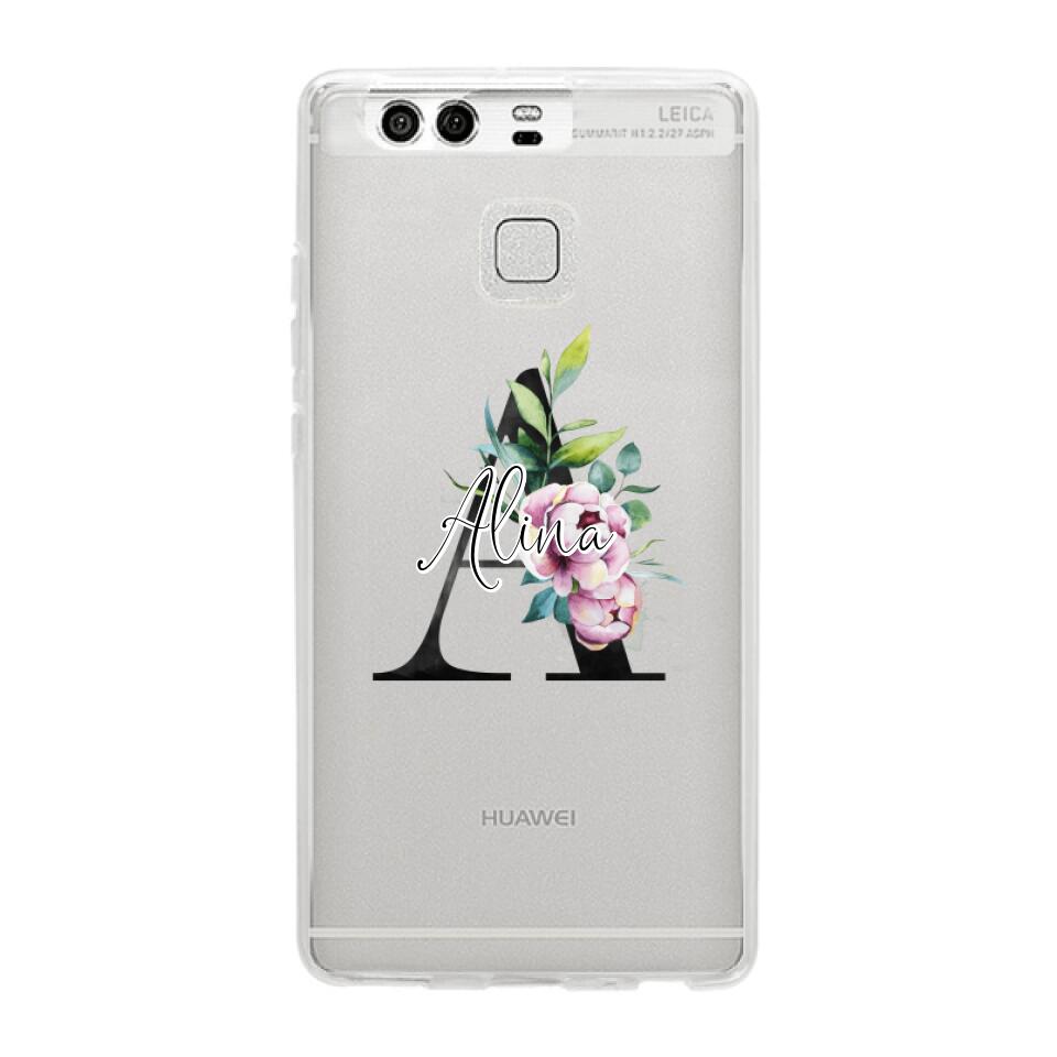 Personalisierte Handyhülle mit deiner Initiale (mit Blumen) - Huawei