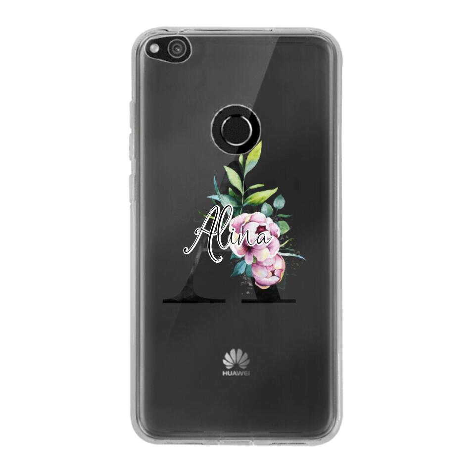 Personalisierte Handyhülle mit deiner Initiale (mit Blumen) - Huawei