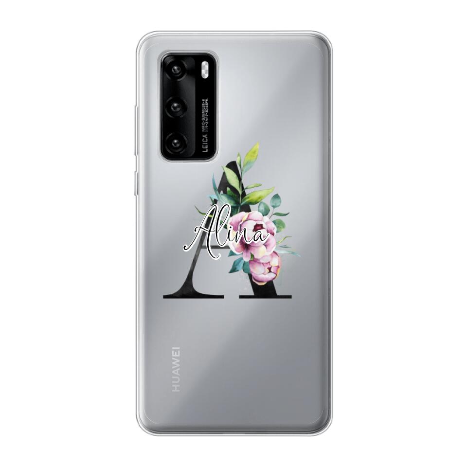 Personalisierte Handyhülle mit deiner Initiale (mit Blumen) - Huawei