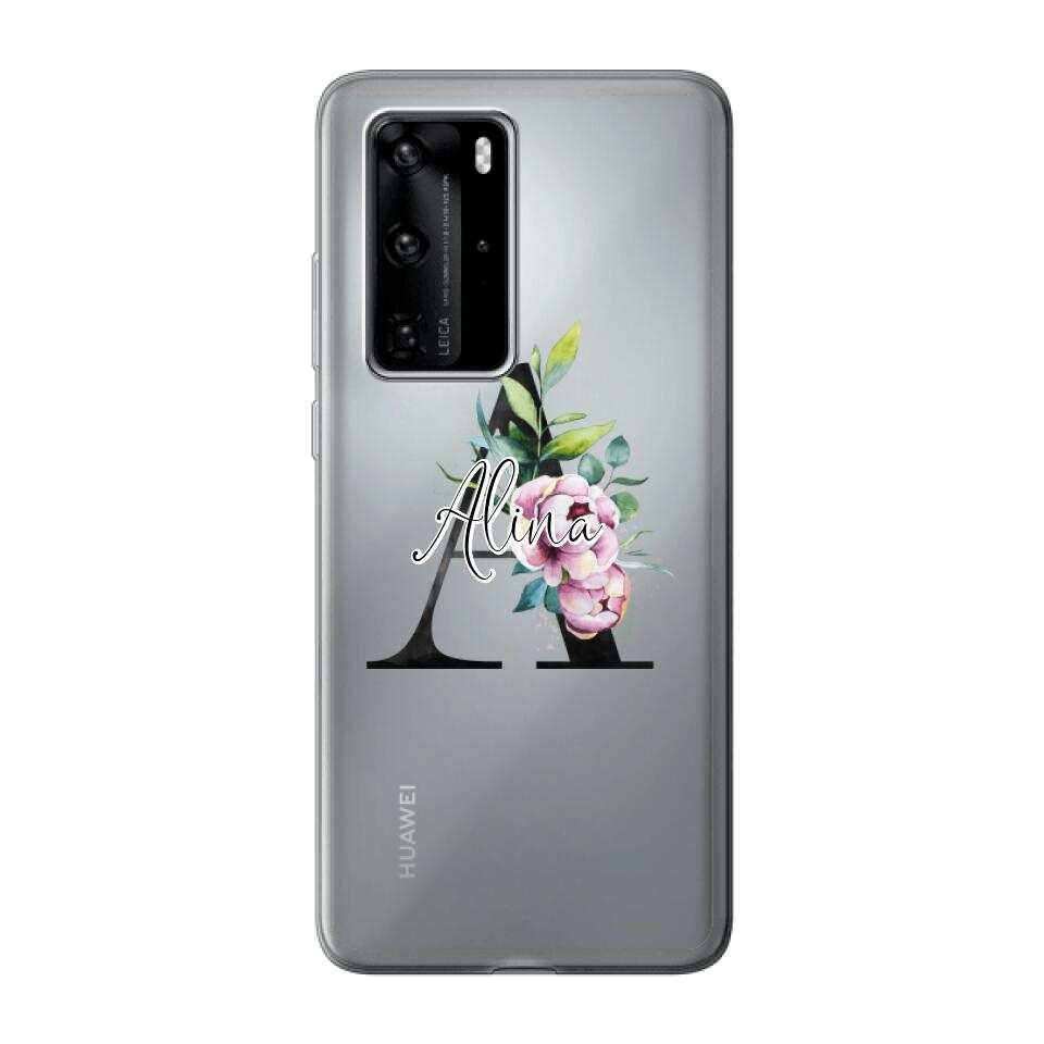 Personalisierte Handyhülle mit deiner Initiale (mit Blumen) - Huawei