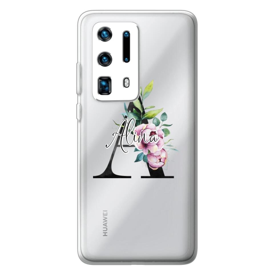 Personalisierte Handyhülle mit deiner Initiale (mit Blumen) - Huawei