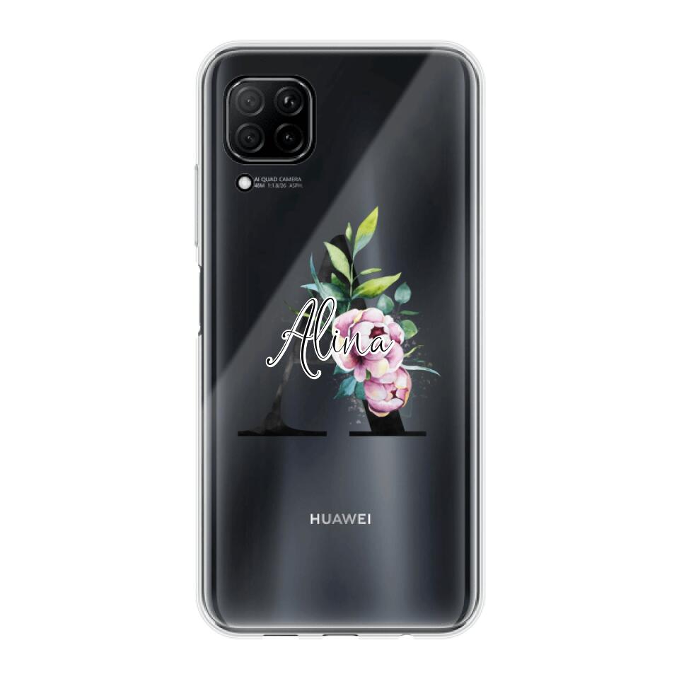 Personalisierte Handyhülle mit deiner Initiale (mit Blumen) - Huawei