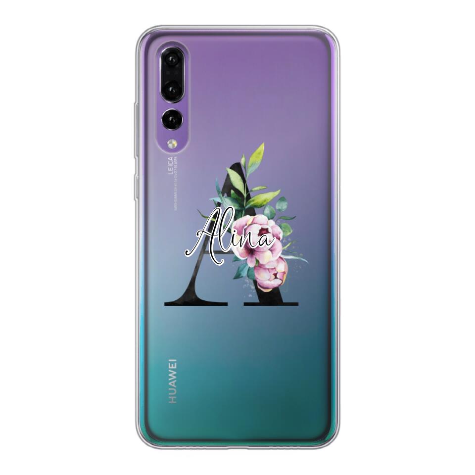 Personalisierte Handyhülle mit deiner Initiale (mit Blumen) - Huawei