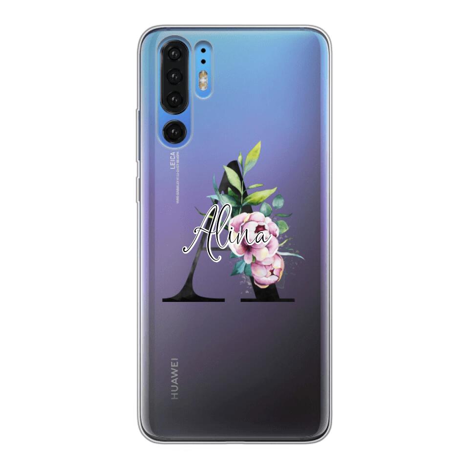 Personalisierte Handyhülle mit deiner Initiale (mit Blumen) - Huawei