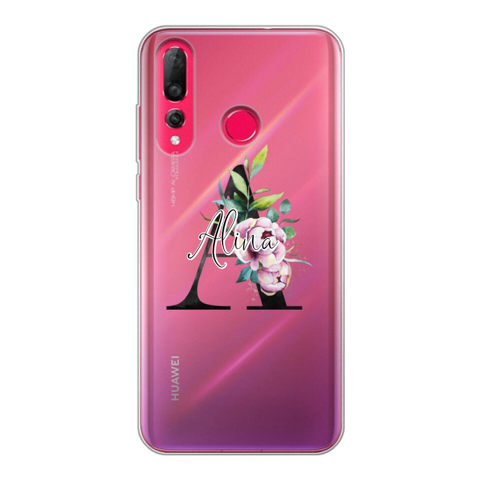 Personalisierte Handyhülle mit deiner Initiale (mit Blumen) - Huawei