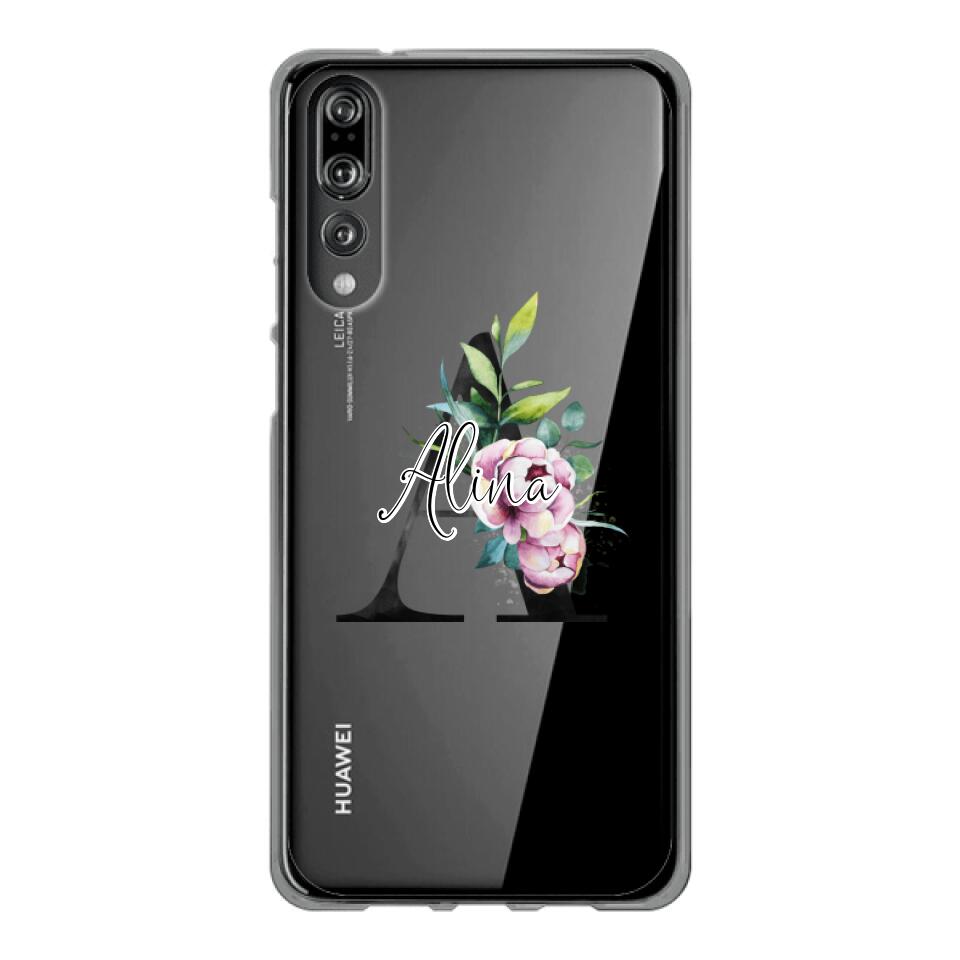 Personalisierte Handyhülle mit deiner Initiale (mit Blumen) - Huawei