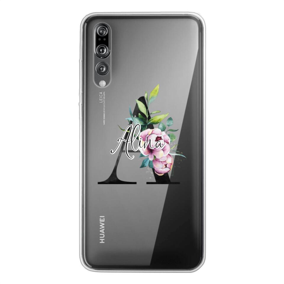 Personalisierte Handyhülle mit deiner Initiale (mit Blumen) - Huawei