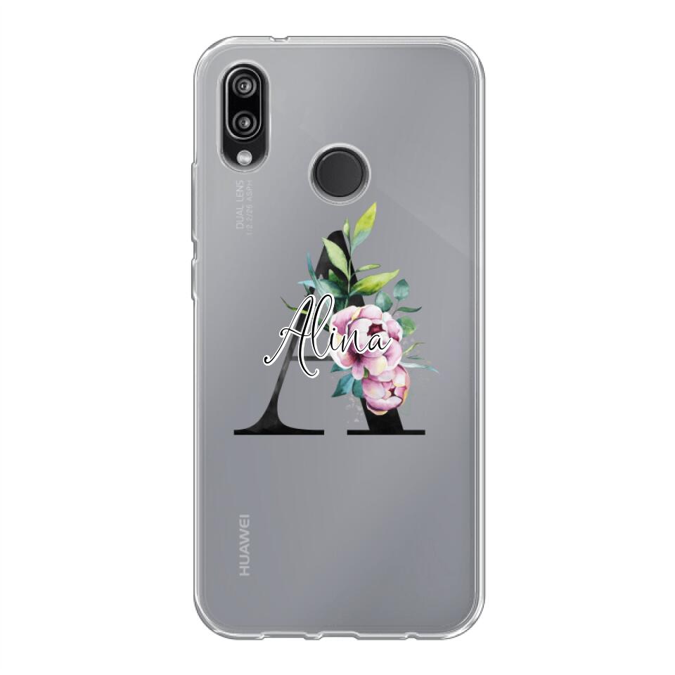 Personalisierte Handyhülle mit deiner Initiale (mit Blumen) - Huawei