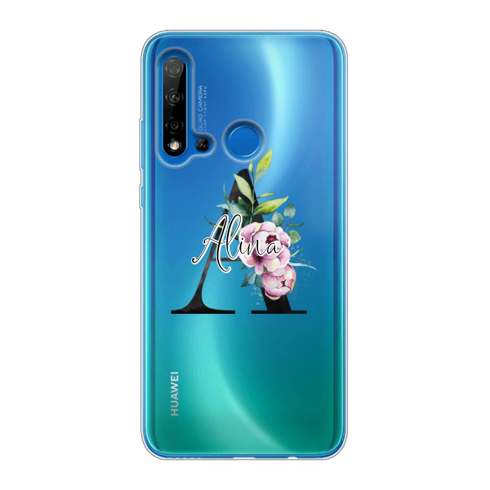 Personalisierte Handyhülle mit deiner Initiale (mit Blumen) - Huawei