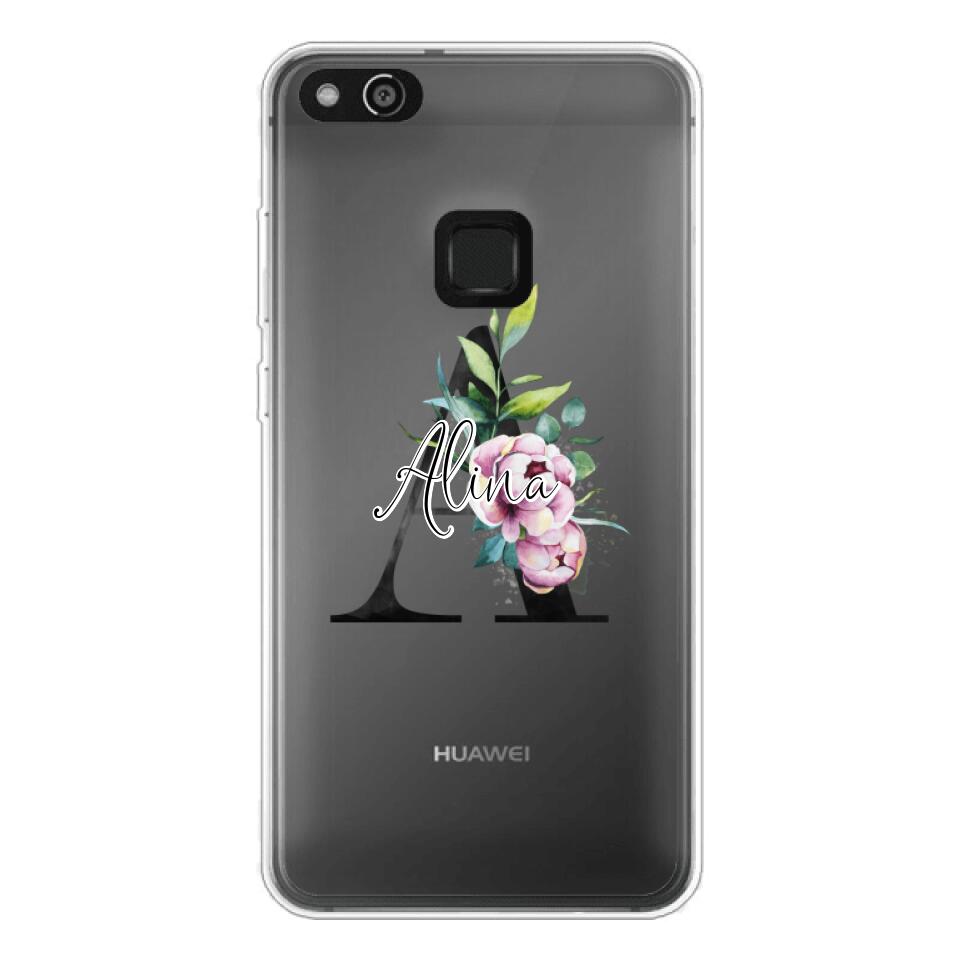 Personalisierte Handyhülle mit deiner Initiale (mit Blumen) - Huawei