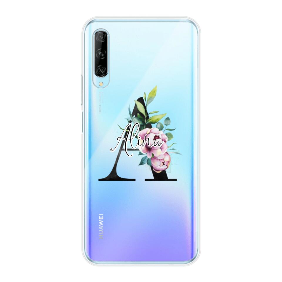 Personalisierte Handyhülle mit deiner Initiale (mit Blumen) - Huawei