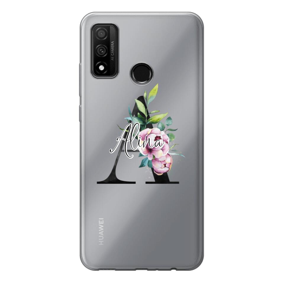 Personalisierte Handyhülle mit deiner Initiale (mit Blumen) - Huawei